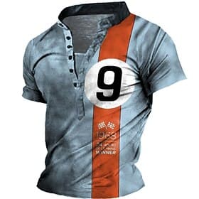 Herren Grafik Farbblock Buchstabe T Shirt Henley Hemd T-Shirt Kurzarm 3D-Druck Designer Basic Lässig Outdoor Täglich Sport Sommer Blau Purpur Braun Grün Stehkr