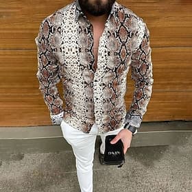 Per uomo Pelle di serpente Camicia Camicia con Bottoni Manica Lunga Moda Designer Casual Casuale Quotidiano Primavera Estate Collo ripiegato 3D Bottonato Blu