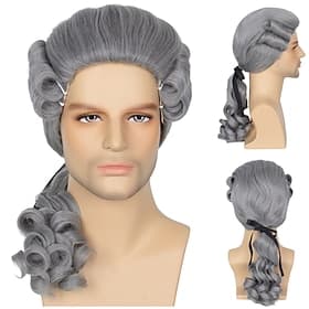 Perruque coloniale grise pour hommes perruque poudrée pour cosplay perruque de juge et d'avocat perruques drôles