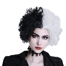 Perruques de cosplay Noir Blanc Couleur mixte Bouclé Cheveux synthétiques Long Perruques Femmes Perruques Pour la fête