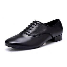 Chaussures de danse de salon en cuir véritable noir pour hommes, semelle en daim antidérapante et lacets classiques, professionnelles pour la danse latine/de s