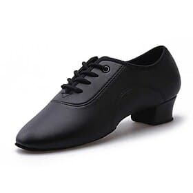 Kids' Black Lace-Up Ballroom Dance Shoes - Comfortable Faux Leather Latin Dance Shoes with Suede Sole for Boys' Performance Practice