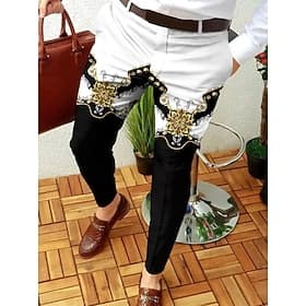 Men's Trousers Chinos Jogger Pants Print Geometry Full Length Casual Daily Trousers Smart Casual Black-White Black Micro-elastic