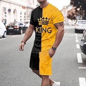 Men's Graphic Poker 2pcs Tees sets Matching Sets Short Sleeve Short Pants Crew Neck Fashion Lightweight Basic Street Daily Sports Print Summer Spring Black Whi