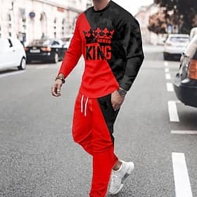 Homme Graphique Épissage 2 pièces Ensembles de sweat-shirts 3D Survêtement manche longue Pantalon long Col ras du cou Streetwear Vêtements de sport Basique Spo