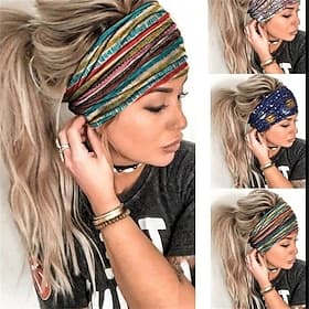 Bohend Boho Stirnband breit Yoga dehnbar Bandeau große Kopfbedeckung Sport sportlich Strand Haarschmuck für Frauen und Mädchen (1 Stück)
