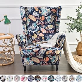 Wing Chair Slipcover Spandex Fabric Sofa Covers Wingback Armchair with a Seat Cushion Cover FloralPattern Furniture Protector for Living Room