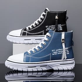 Men's Blue High-Top Canvas Sneakers with White Sole and Lace-Up Design, Casual Athletic Shoes for Streetwear and Daily Wear