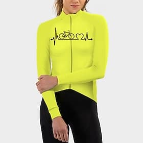 Damen Radtrikot Herz Grafik Lustig Langarm Fahhrad Trikot Oberteil mit 3 Gesäßtaschen Mountainbike MTB Straßenradsport Schnelltrocknend Reflektierende Streifen