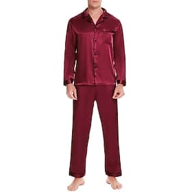 Homme Vêtements d'intérieur Satin Soie Vêtements de nuit Ensemble de pyjama 2 Pièces Couleur monochrome Mode Confort Flexible Intérieur Lit Fausse Soie Polyes