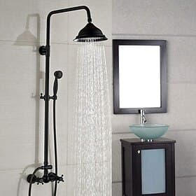 Vintage Shower System Faucet Combo Set Ceramic Mixer Valve, 8 inch Brass Rainfall Shower Head Showerhead with Handheld Spray, Antique Wall Mounted Tub and Show