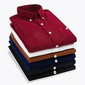 Men's Dress Shirt Button Down Shirt Collared Shirt Corduroy Shirt Plain Party Hiking Blue Wine Sea Blue Black Long Sleeve Turndown Winter Clothing Apparel Warm