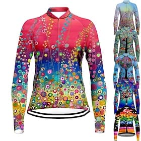 Women's Cycling Jersey Floral Botanical Long Sleeve Bike Top with 3 Rear Pockets Mountain Bike MTB Road Bike Cycling Quick Dry Reflective Strips Back Pocket Mo