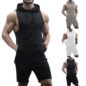 Men's T-shirt Suits Tracksuit Tennis Shirt Shorts and T Shirt Set Sleeveless Short Sleeve Hooded Summer Solid Colored Sports Designer Sportswear Drawstring 2 P