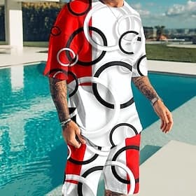 Men's Color Block Graphic Prints 2pcs Tees sets Matching Sets Short Sleeve Short Pants Crew Neck Basic Classic Comfortable Outdoor Street Daily 3D Print Summer