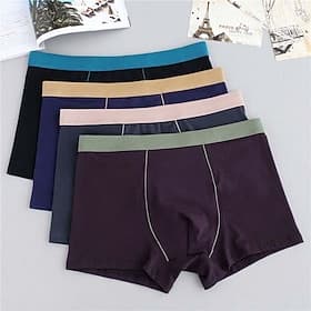 Homens 4 pacotes Cuecas boxer Roupa Íntima Calcinha básica Cueca Boxer Mistura de Poli / Algodão Respirável Macio Bloco de cor Cintura Média Preto Vermelho