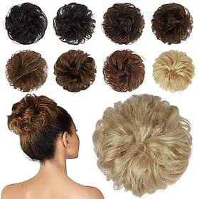 cheveux humains petits pains désordonnés 100% chignon de cheveux humains morceau de cheveux réel postiche humain ondulé cendré cheveux blonds chouchous ébourif