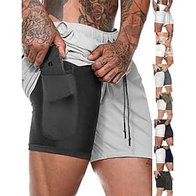Per uomo Sport all'Aperto Sportivo Asciugatura Rapida Traspirante 2 in 1 con Tasca per Telefono Fodera Tinta unita Abbigliamento sportivo Rosso Blu marino Elas