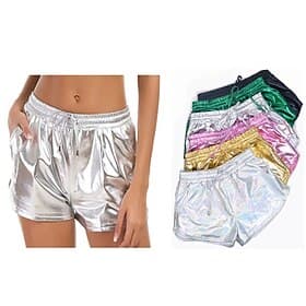 Métallique Années 1980 Latex Brillant Shorts Cuir PU Déguisement Femmes Mascarade Soirée Enterrement de Vie de Jeune Fille Défilé de la Fierté Adulte Shorts