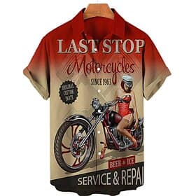 Men's Letter Motorcycle Pin Up Girl Shirt Summer Hawaiian Shirt Aloha Shirt Short Sleeves Shirt Turndown Vintage Tropical Fashion Street Casual Hawaiian Light