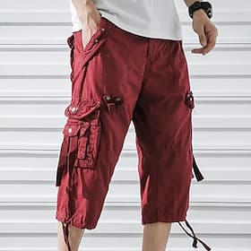 Men's Capri Cargo Shorts Cargo Shorts Shorts Capri Pants Hiking Shorts Leg Drawstring 6 Pocket Plain Comfort Outdoor Daily Going out Fashion Streetwear Black A