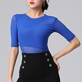 Latein-Tanz Sportkleidung Gymnastikanzug / Einteiler Horizontal gerüscht Pure Farbe Farbaufsatz Damen Leistung Ausbildung Halbe Ärmel Hoch Polyester