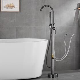 Bathtub Faucet Floor Mount Freestanding Tub Filler Brass High Flow Shower Faucets with Handheld Shower Mixer Taps Swivel Spout(Gun Grey)