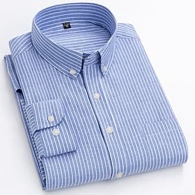 Herren Oberhemd Gestreiftes Hemd Hemd Oxford Hemd Gestreift Hochzeit Outdoor Rote Blau Himmelblau Staubiges Blau Langarm Quadratischer Ausschnitt Frühling Her