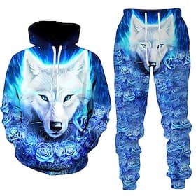 Men's Graphic Animal Wolf 2pcs 3D Sweatshirt Sets Tracksuit Hoodies Long Sleeve Long pants Hooded Streetwear Designer Basic Sports Outdoor Casual Sports Print