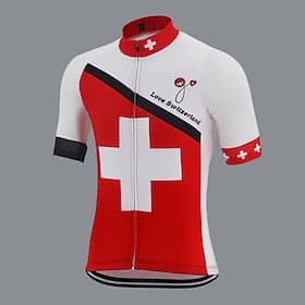 Herren Radtrikot Gemustert Schweiz Dänemark Kurzarm Fahhrad Trikot Oberteil mit 3 Gesäßtaschen Mountainbike MTB Straßenradsport UV-beständig Schnelltrocknend R
