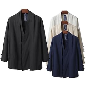 Men's Lightweight Jacket Summer Jacket Linen Jacket Vacation Daily Wear Durable Casual / Daily 2 in 1 Winter Spring Fall Solid / Plain Color Japan and Korea