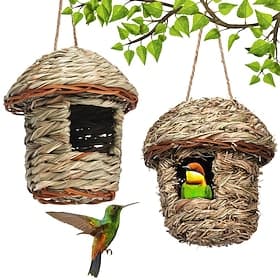 Vogelhaus zum Aufhängen im Freien, handgewebtes Vogelnest aus Gras, Kolibrihaus, natürliche Vogelhütte im Freien, Vogelhaus für Kinder, Singvogelhaus