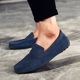 Mocassins penny pour hommes en faux daim, chaussures de conduite respirantes à enfiler avec semelle en caoutchouc pour le printemps et l'été