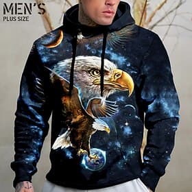 Men's Plus Size Pullover Hoodie Sweatshirt Big and Tall Animal Hooded Pocket Long Sleeve Spring Fall Fashion Streetwear Basic Comfortable Daily Wear Vacation