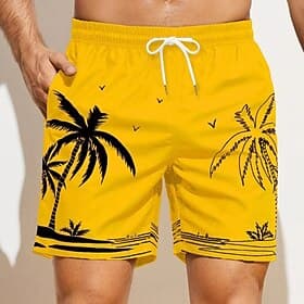 Men's Coconut Tree Graphic Prints Swim Trunks Swim Shorts Board Shorts Mid Waist Hawaiian Boho Casual Daily Holiday Drawstring with Mesh lining Elastic Waist D