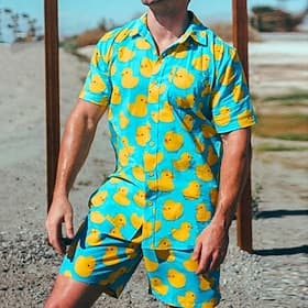 Homme Tropical Canard 2 pièces Ensembles de chemises Chemise hawaïenne Manche Courte Pantalon court Col Rabattu Tropical Mode Hawaïen Rue Occasionnel Hawaïen I
