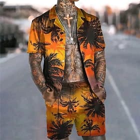 Men's Coconut Tree Tropical Plants 2pcs Shirts Sets Summer Hawaiian Shirt Short Sleeve Short Pants Cuban Collar Tropical Fashion Hawaiian Street Casual Hawaiia
