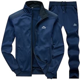 Homme Ensemble Survetement Survêtement Noir bleu marine Gris foncé Gris Col Mao Lettre Imprimés Photos 2 Pièces Sport Loisir du quotidien Des sports Vêtement