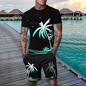 Men's Graphic Coconut Tree 2pcs Tees sets Shorts and T Shirt Set T-Shirt Outfits Short Sleeve Crew Neck Hawaiian Designer Casual Outdoor Vacation Daily 3D Prin