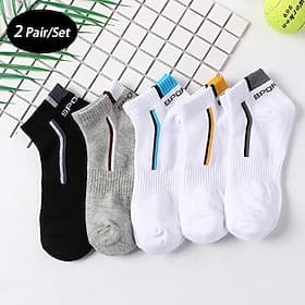 2 pares de calcetines para hombre calcetines tobilleros con estampado de letras y rayas calcetines para correr bloque de color de moda casual diario medio prim