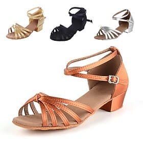 Women's Latin Shoes Dance Shoes Performance Indoor Satin Basic Heel Thick Heel Silver Black Gold
