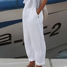 Women's Plus Size Cotton Linen Shorts Linen-Inspired Pants Lined Shorts Summer Pants Simple Casual Comfort Long Natural Pure Color Micro-elastic Home Street Bl