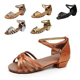Women's Latin Shoes Leopard Print Ballroom Shoes Salsa Shoes Line Dance Indoor Practice Professional Satin Basic Sandal Heel Low Heel Buckle Kid's Leopard Nude