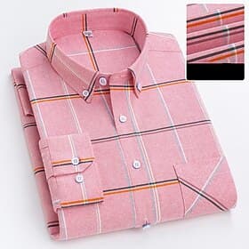 Hombre Camisa para Vestido Camisa con botones Camisa Oxford Plaid Casual Diario Rosa Claro Bleu Ciel Blanco Amarillo Manga Larga Cuello Americano Primavera Ot