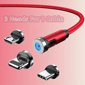 5A Magnetic Multi Charging Cable 3.3ft 6.6ft USB A to Lightning / micro / Type C Fast Charging 3 in 1 540° Rotating Phone Charger Nylon Braided USB Cable For I