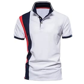 Herren Poloshirts Golfshirt Lässig Sport Klassisch Kurzarm Mode Basic Farbblock Knöpfe Sommer Normale Passform Weiß Poloshirts