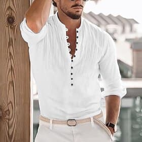 Homme Chemise Chemise d'été Tenue de plage Chemise Décontractée Chemise à col officier Chemise Boutonnée Noir Blanche Bleu Vert Kaki manche longue Uni Col ras