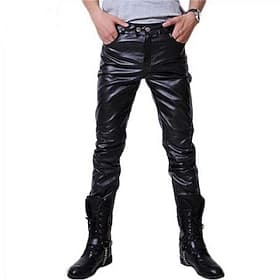 Homme Maigre Pantalon Pantalon en similicuir Jambe droite Couleur Pleine Toute la longueur Soirée Sortie Fin de semaine Vêtement de rue mode Argent Noir Micro-