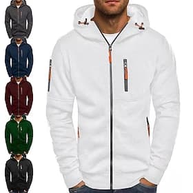 Men's Full Zip Hoodie Sweat Jacket Jacket Tactical Navy Blue Hooded Solid Color Zipper Casual Polyester Cool Casual Big and Tall Winter Spring Fall Clothing