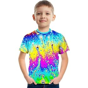 arc-en-ciel coloré multi-encre enfants t-shirt à manches courtes mode 3d imprimé chemises colorées pour garçons et filles